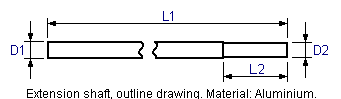 Extension shaft, outline drawing. Material: Aluminium.